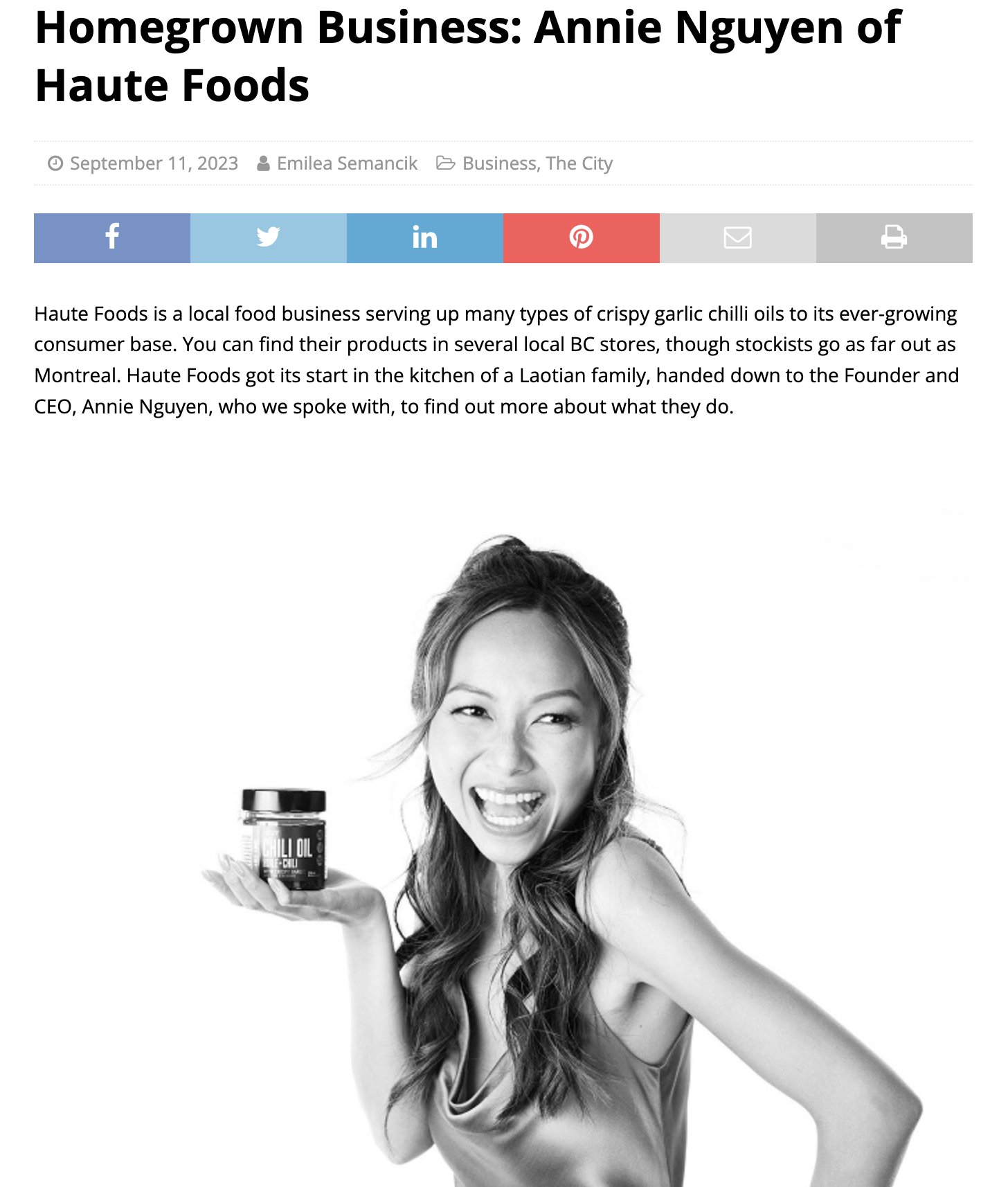 Vancouver Guardian - Homegrown Business: Annie Nguyen of Haute Foods